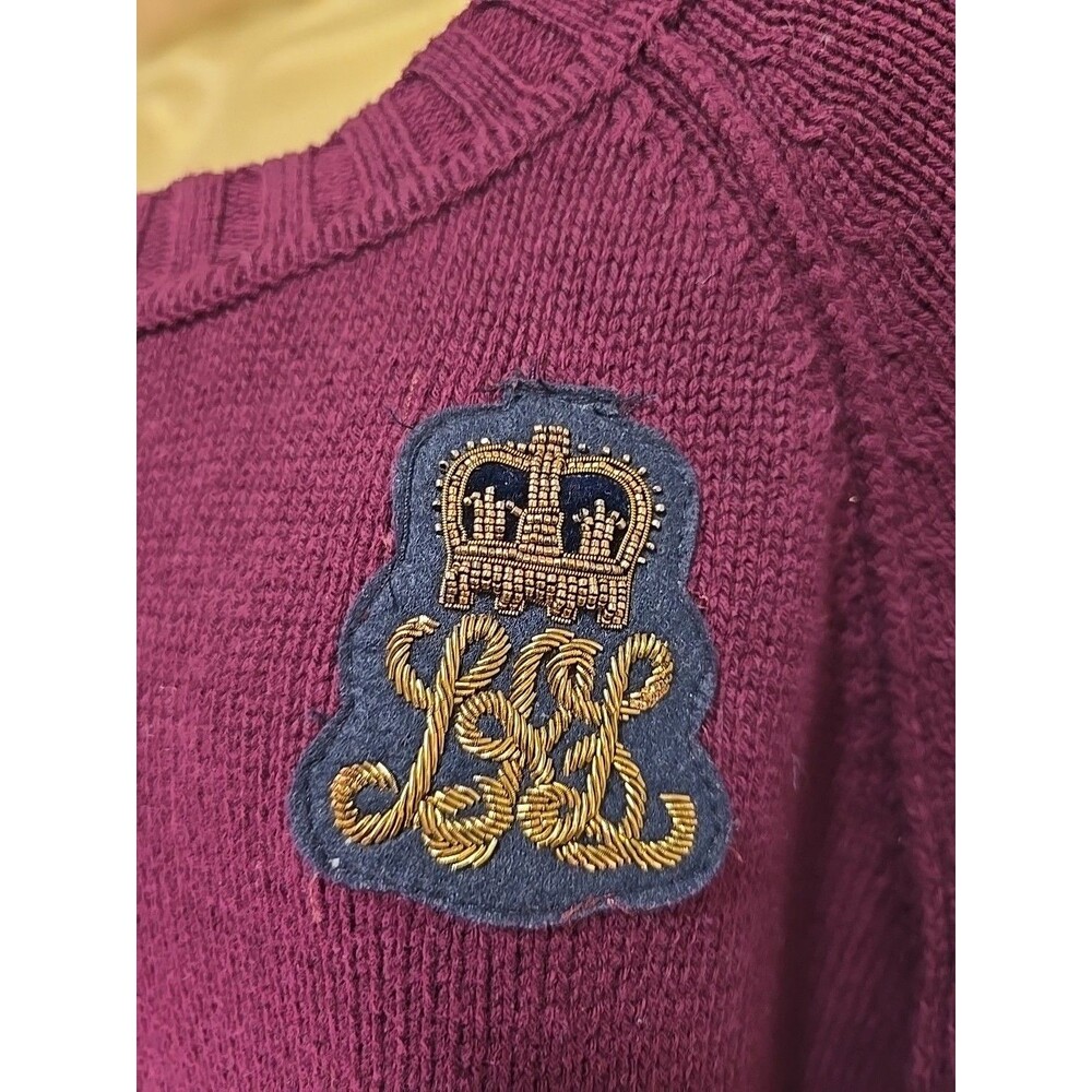 Lauren Ralph Lauren Maroon Sweater Women's Large Monogram Crest Preppy Old Money